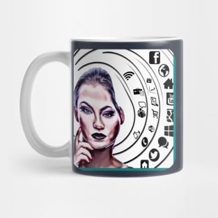 Woman serious social network make money Mug